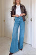 Meridress Lapel Zip Up Faux Leather Bomber Jacket