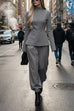 High Neck Long Sleeves Peplum Top and Balloon Pants Set