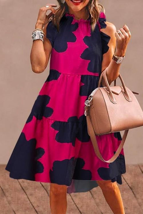 Meridress Sleeveless Printed Ruffle Midi Dress