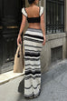 Meridress Striped V Neck Ruffle Crop Top and Bodycon Maxi Skirt Crochet Knit Set
