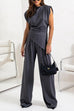 Meridress Ruched Asymmetrical Top and Wide Leg Pants Set