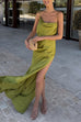Meridress High Slit Back Drape Cascading Satin Maxi Cami Dress