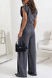 Meridress Ruched Asymmetrical Top and Wide Leg Pants Set