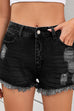 Meridress Mid Rise Raw Hem Ripped Denim Shorts