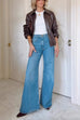 Meridress Lapel Zip Up Faux Leather Bomber Jacket