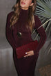 Mockneck Long Sleeves Bodycon Velvet Maxi Dress