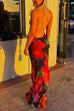 Meridress Backless V Neck Lace Splice Printed Maxi Bodycon Dress