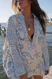 Meridress Collared V Neck Shirt and Side Slit Shorts Vitamin Sea Print Set