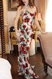 Meridress Spaghetti Strap Open Back Floral Print Maxi Dress