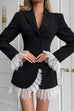 Meridress Notch Lapel V Neck Single Breasted Lace Trim Blazer