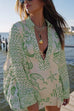 Meridress Collared V Neck Shirt and Side Slit Shorts Vitamin Sea Print Set
