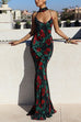 Meridress Spaghetti Strap Open Back Floral Print Maxi Dress