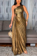 Meridress One Shoulder Sleeveless Cut Out Waist Pleated Maxi Dress