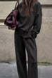 Meridress High Neck Side Zipper Up Sweatshirt and Wide Leg Pants Set