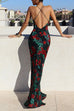 Meridress Spaghetti Strap Open Back Floral Print Maxi Dress