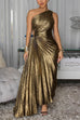 Meridress One Shoulder Sleeveless Cut Out Waist Pleated Maxi Dress