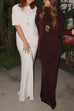 Mockneck Long Sleeves Bodycon Velvet Maxi Dress