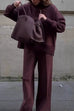 Meridress High Neck Side Zipper Up Sweatshirt and Wide Leg Pants Set