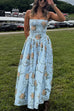 Meridress Spaghetti Strap Waisted Floral Print A-line Maxi Dress