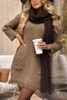 Drop Shoulder Pocketed Fringe Mini Sweater Dress