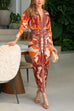Meridress V Neck Long Sleeves Ruched Slit Printed Midi Dress