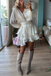 Meridress Lantern Long Sleeves Waisted Ruffle Mini Dress