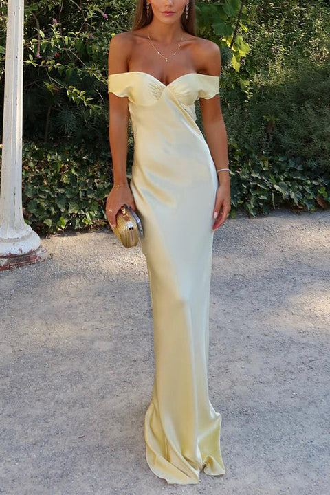 Meridress Off Shoulder Backless Cut Out Satin Maxi Dress