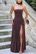 Meridress Strapless Back Lace-up High Slit Splice Maxi Dress