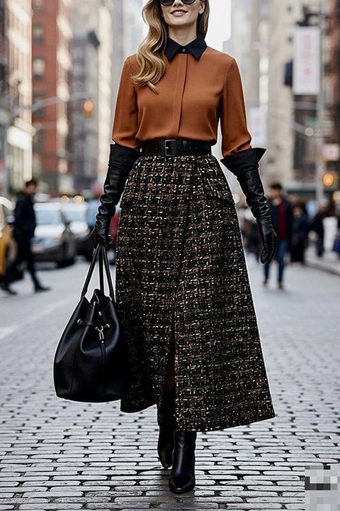 High Rise Tweed Wrap Maxi Skirt