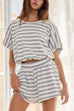 Meridress Striped Short Sleeves Crop Top and Elastic Waist Pocketed Shorts Set