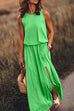Meridress Sleeveless Waisted Slit Maxi Tank Dress