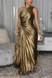 Meridress One Shoulder Sleeveless Cut Out Waist Pleated Maxi Dress