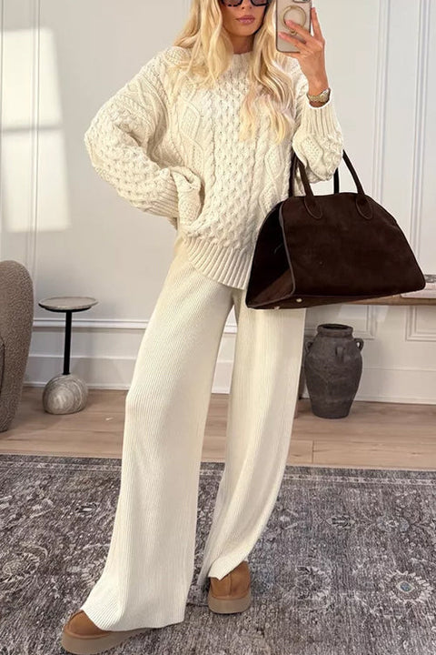 Meridress Crewneck Cable Knit Solid Pullover Sweater