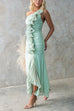 Meridress One Shoulder Slit Ruffle Mesh Maxi Dress