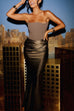 Meridress Strapless Patchwork Satin Bodycon Maxi Party Dress
