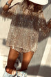 Meridress Tassel Sequin Round Neck Long Sleeves Top and Shorts Set