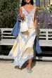 Meridress High Rise Color Block Lace Trim Satin Maxi Skirt
