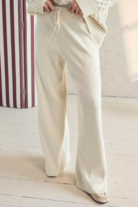 Meridress Drawstring Waist Ribbed Knit Wide Leg Pants