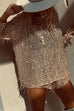 Meridress Tassel Sequin Round Neck Long Sleeves Top and Shorts Set