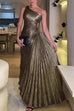 Meridress One Shoulder Sleeveless Cut Out Waist Pleated Maxi Dress
