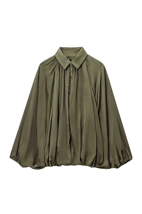 Meridress Lapel Batwing Sleeves Zip Up Bomber Jacket