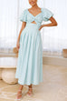 Meridress V Neck Twist Front Puff Sleeves Cut Out Maxi Dress