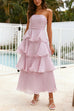 Meridress Strapless Empire Waist Ruffle Layered Maxi Dress