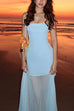 Meridress Strapless Mesh Splice Bodycon Maxi Dress