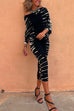 Meridress Cold Shoulder Batwing Sleeve Waisted Tie Dye Dress
