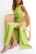 Meridress Sleeveless Cut Out Waist High Slit Maxi Swing Dress