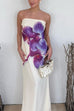 Meridress Elegant Strapless Floral Print Maxi Dress