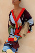 Meridress V Neck Button Up Abstract Print Sweater Cardigan