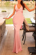 Meridress V Neck Back Tie Bow Cut Out Satin Maxi Dress