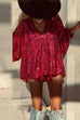 Meridress Sequin V Neck Lantern Long Sleeves Top and Shorts Set